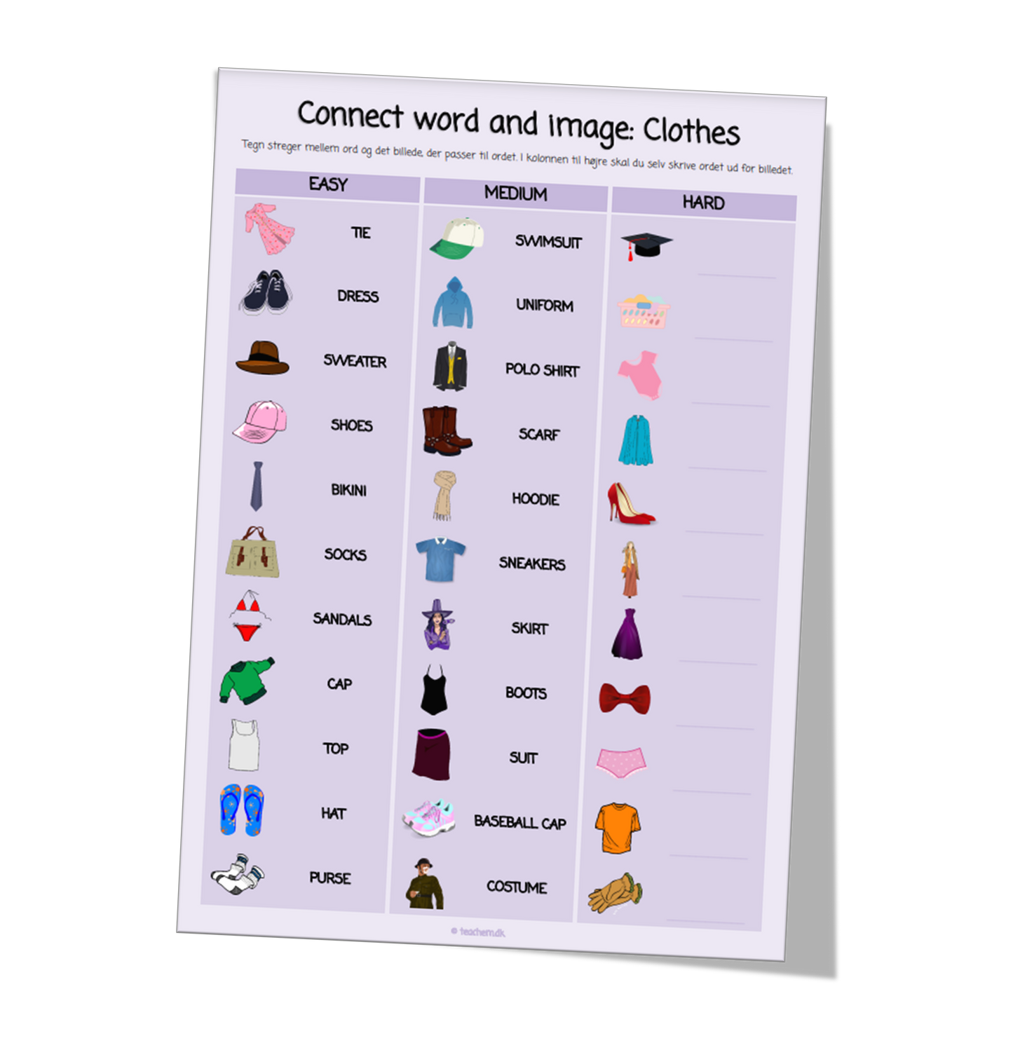 Connect word and image - Clothes